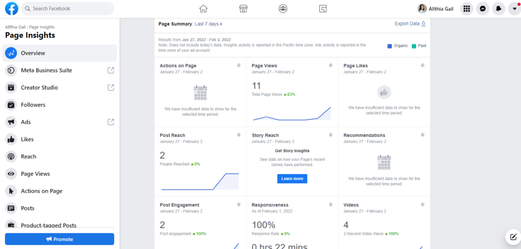 Review your business page insights and analytics