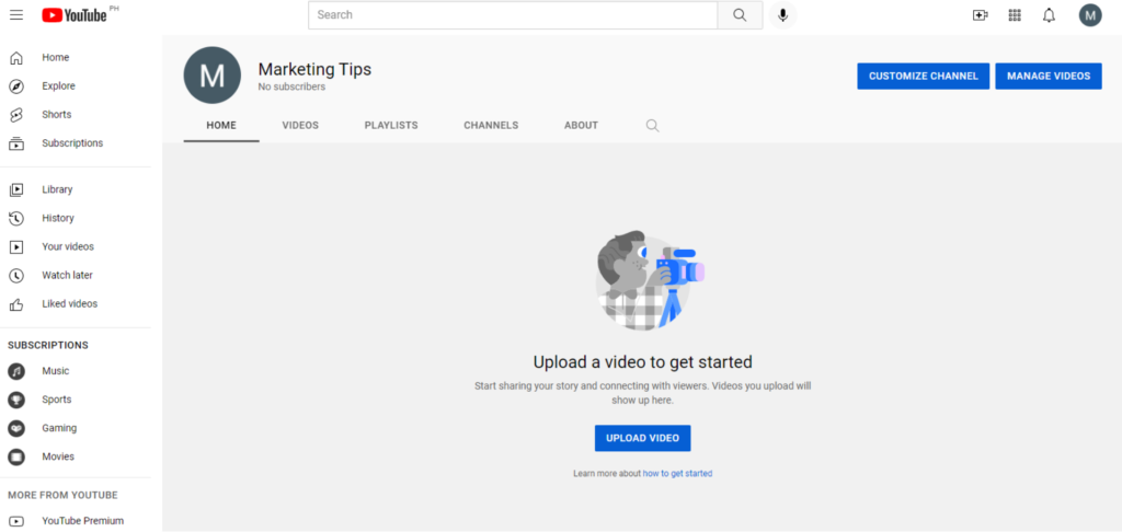 This is how your channel will look like when you create one